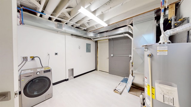 1113 10th St, Minot, ND 58703 - laundry area with washer / clothes dryer, gas water heater, and electric panel