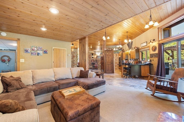309 4th Ave, Mohall, ND 58761 - living area with a chandelier, wooden ceiling, and recessed lighting