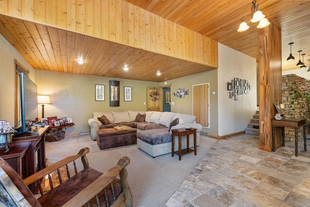 309 4th Ave, Mohall, ND 58761 - carpeted living area with stairway, wood ceiling, and recessed lighting