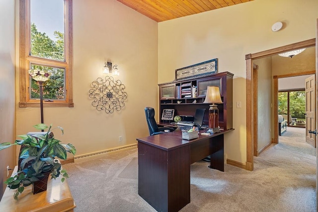 309 4th Ave, Mohall, ND 58761 - carpeted home office with wooden ceiling and baseboard heating