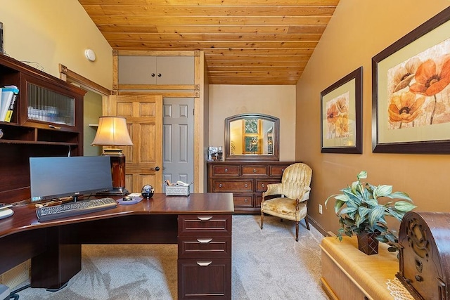 309 4th Ave, Mohall, ND 58761 - home office featuring light colored carpet, wood ceiling, and vaulted ceiling