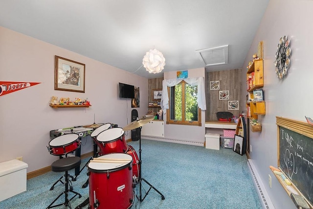 309 4th Ave, Mohall, ND 58761 - recreation room featuring a baseboard radiator and carpet floors