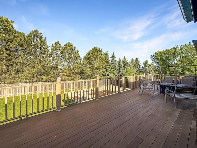 1434 10th St, Minot, ND 58701 - wooden terrace featuring a yard