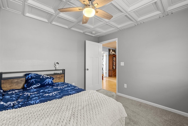 4610 12d St NW, Garrison, ND 58540 - bedroom with carpet floors, ceiling fan, and coffered ceiling