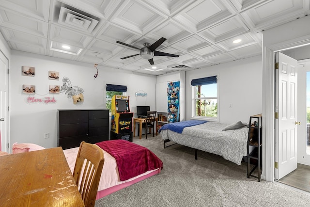 4610 12d St NW, Garrison, ND 58540 - bedroom featuring carpet floors, a ceiling fan, an office area, and recessed lighting