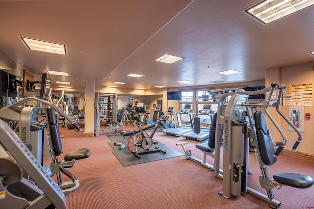 exercise room featuring carpet flooring