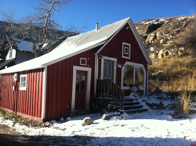 view of snow covered exterior