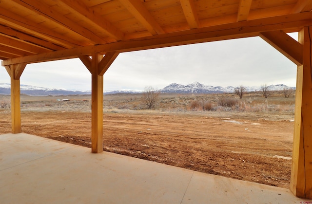 view of patio with a mountain view