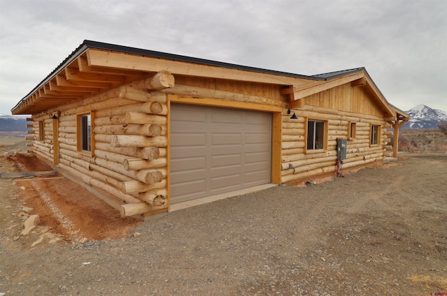 garage with a mountain view