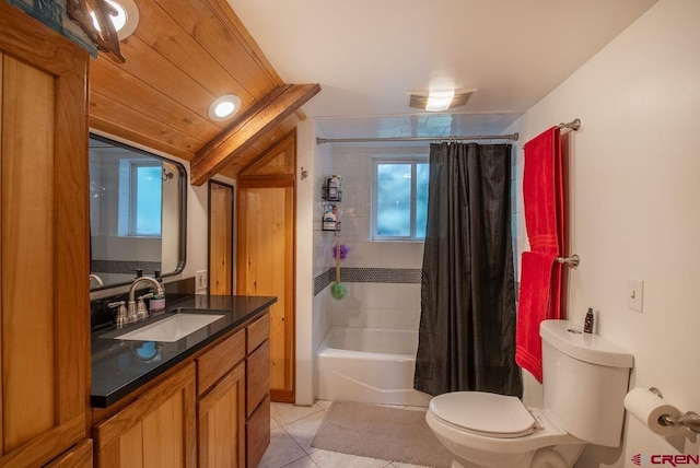 full bathroom featuring vanity, tile floors, toilet, and shower / bath combination with curtain