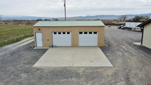 garage with a mountain view