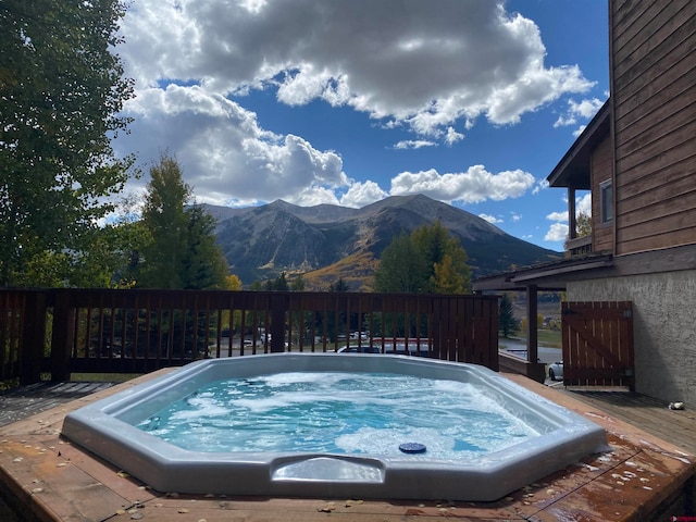 view of pool with a mountain view