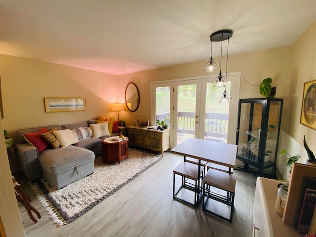 living room with french doors and dark hardwood / wood-style flooring