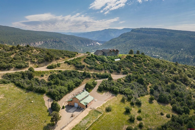 birds eye view of property with a mountain view