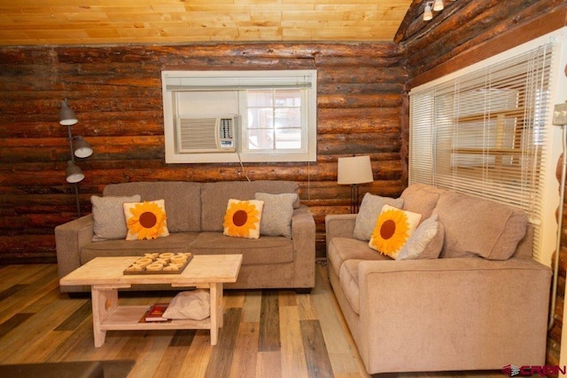 289 S Main St, Creede, CO 81130 - living room with wooden ceiling, rustic walls, and wood finished floors