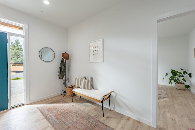 living area with light hardwood / wood-style floors