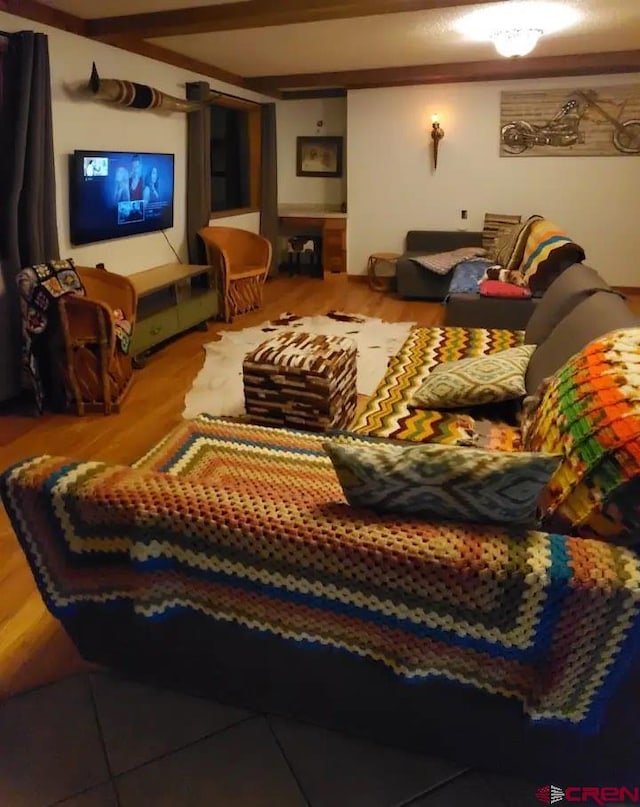 living room with hardwood / wood-style flooring