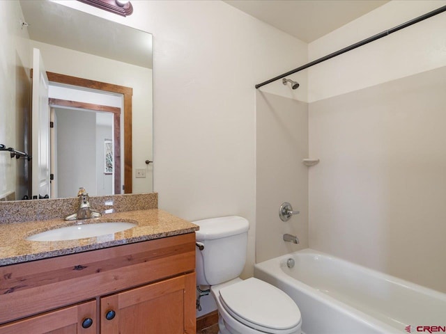 full bathroom with oversized vanity, toilet, and shower / bath combination