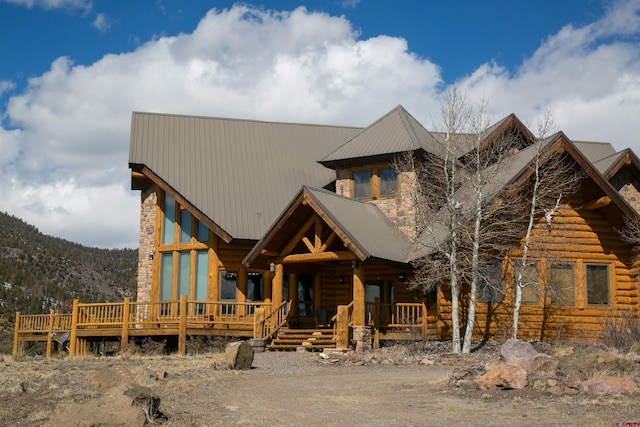 log cabin with a mountain view