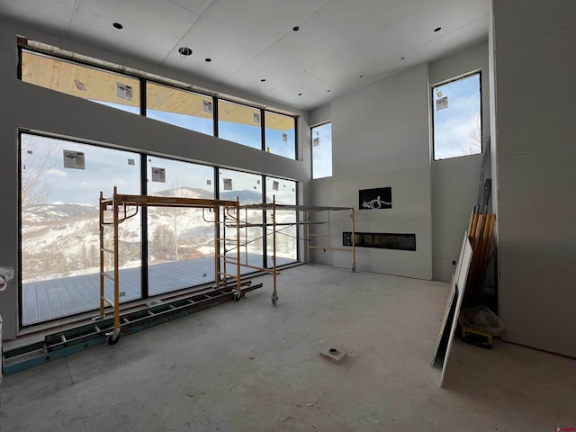 interior space featuring a high ceiling and concrete floors