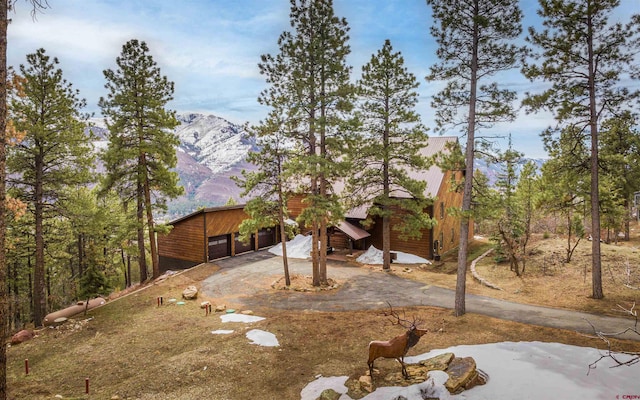 view of yard with a mountain view