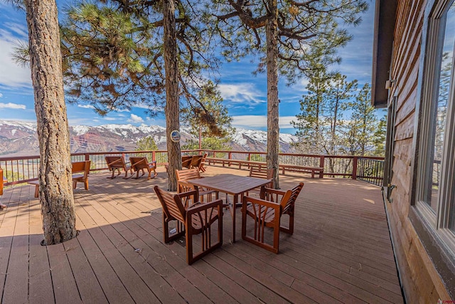 wooden terrace with a mountain view