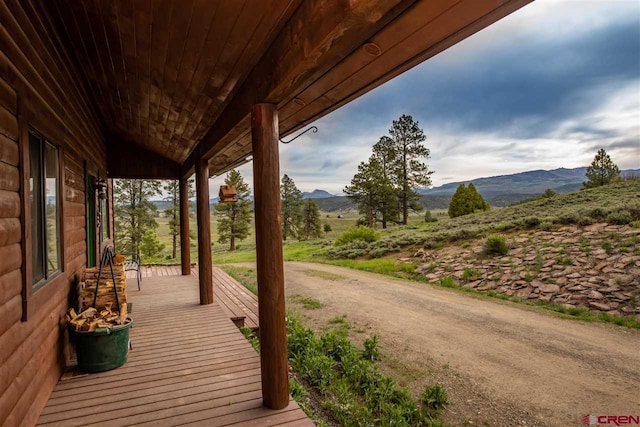 deck featuring a mountain view