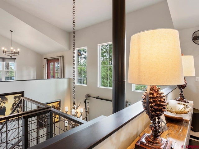 interior space with hardwood / wood-style floors and a notable chandelier