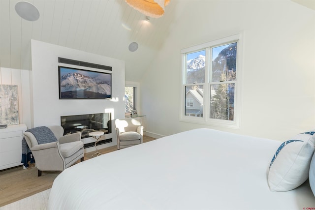 bedroom featuring vaulted ceiling and hardwood / wood-style floors