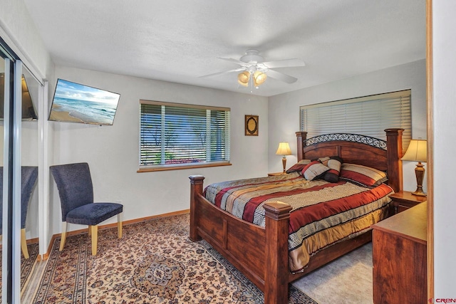 bedroom featuring carpet and ceiling fan