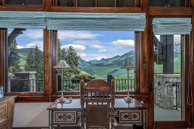 interior space featuring a mountain view and plenty of natural light