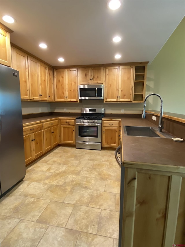 kitchen with sink and appliances with stainless steel finishes