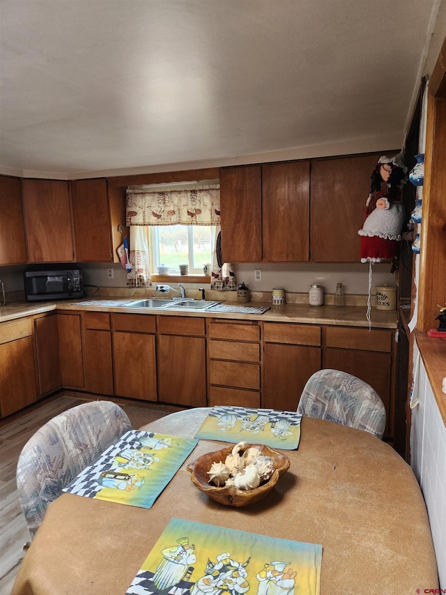 kitchen with sink and light hardwood / wood-style flooring