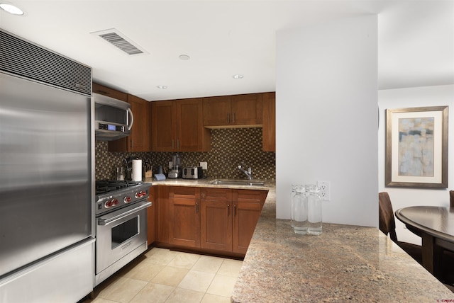 kitchen featuring high quality appliances, sink, and backsplash