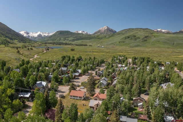 drone / aerial view with a mountain view