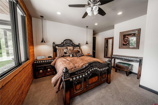 bedroom featuring carpet flooring and ceiling fan