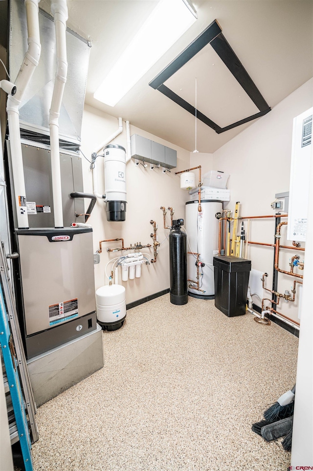 utility room with gas water heater