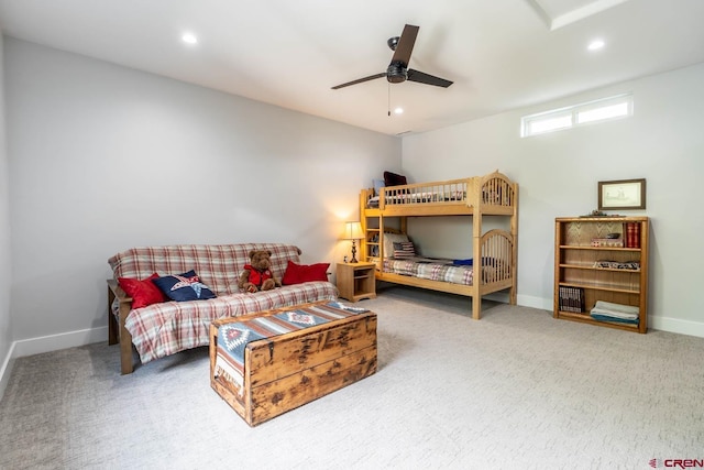 bedroom with carpet floors and ceiling fan