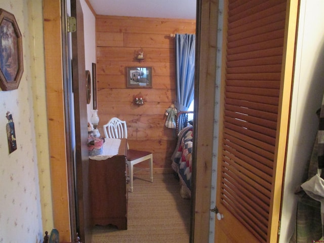 bathroom with wooden walls