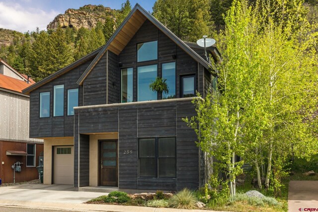 contemporary home featuring a garage