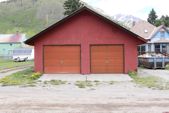 garage with a mountain view