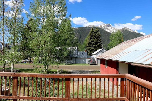 deck with a mountain view