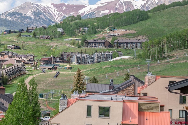 drone / aerial view with a mountain view