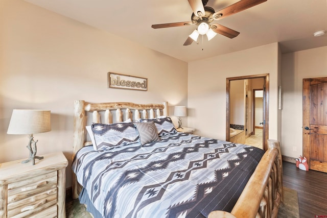 bedroom featuring ceiling fan and hardwood / wood-style flooring