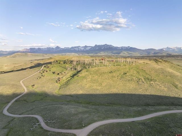 birds eye view of property with a mountain view