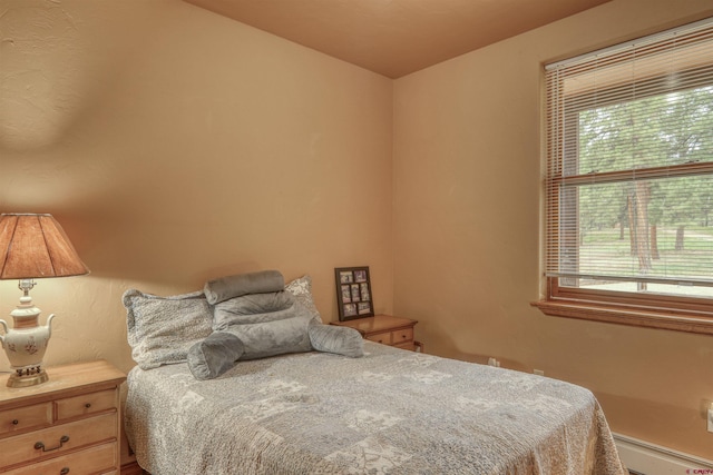 bedroom featuring baseboard heating and multiple windows