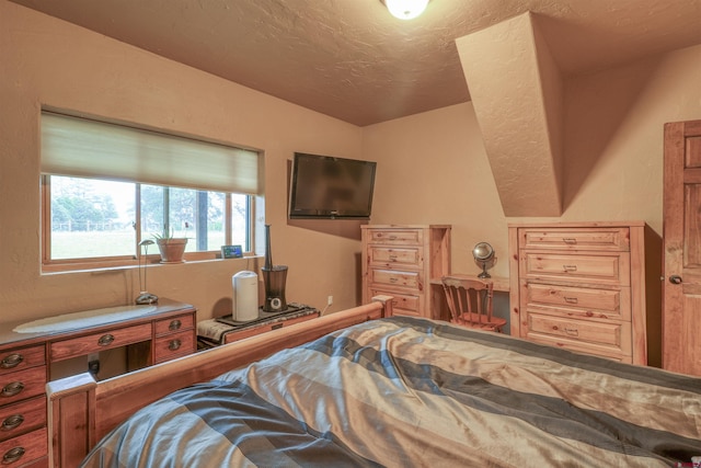 bedroom featuring lofted ceiling