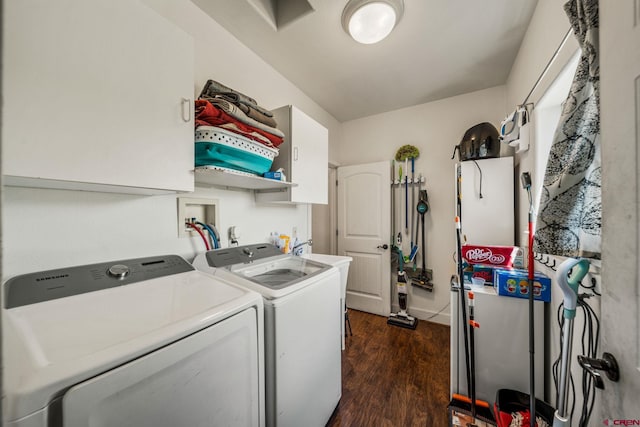 washroom with separate washer and dryer and dark wood-style flooring