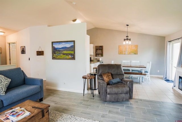 living room with vaulted ceiling