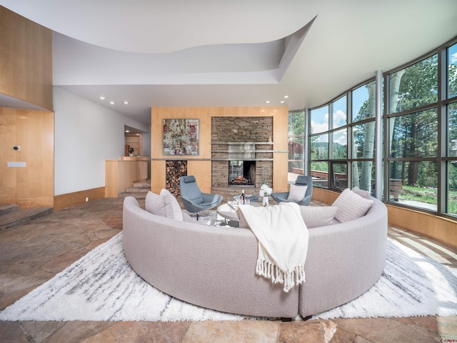 living room with a fireplace